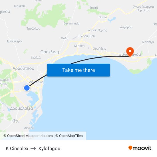 Κ Cineplex to Xylofágou map