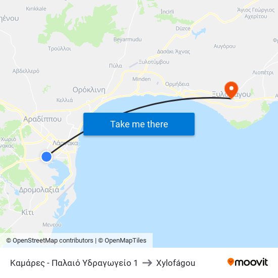 Καμάρες - Παλαιό Υδραγωγείο 1 to Xylofágou map