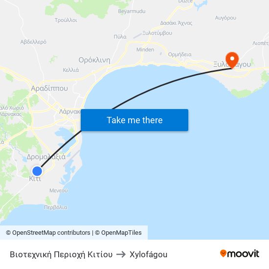 Βιοτεχνική Περιοχή Κιτίου to Xylofágou map