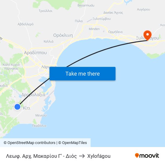 Λεωφ. Αρχ. Μακαρίου Γ' - Διός to Xylofágou map