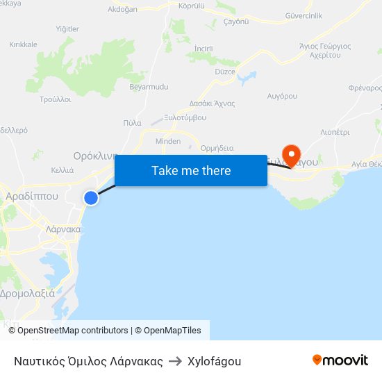 Ναυτικός Όμιλος Λάρνακας to Xylofágou map