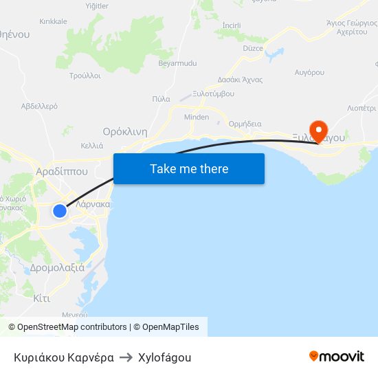 Κυριάκου Καρνέρα to Xylofágou map