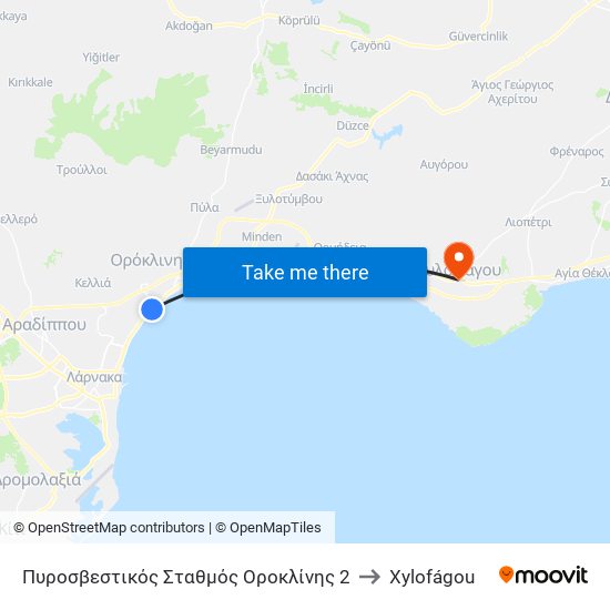 Πυροσβεστικός Σταθμός Οροκλίνης 2 to Xylofágou map