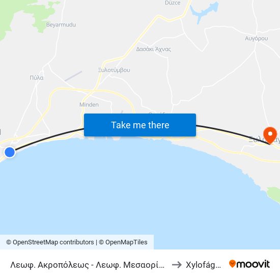 Λεωφ. Ακροπόλεως - Λεωφ. Μεσαορίας to Xylofágou map