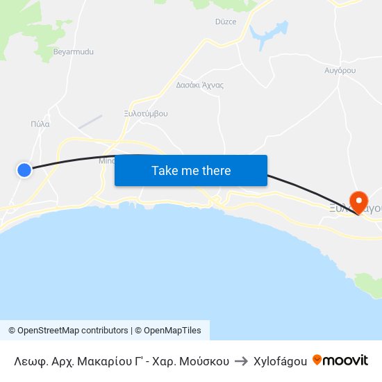 Λεωφ. Αρχ. Μακαρίου Γ' - Χαρ. Μούσκου to Xylofágou map