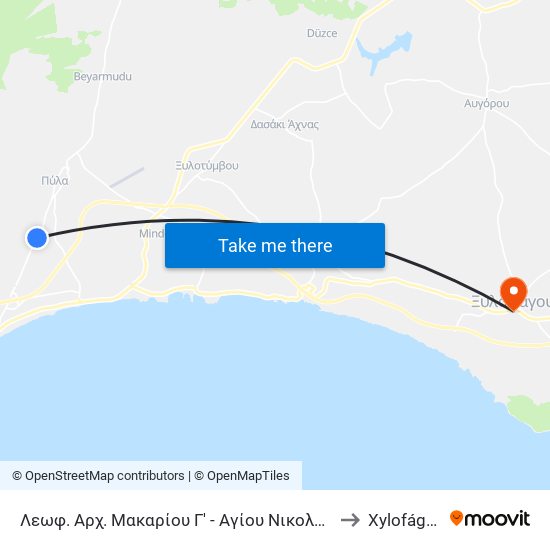 Λεωφ. Αρχ. Μακαρίου Γ' - Αγίου Νικολάου to Xylofágou map