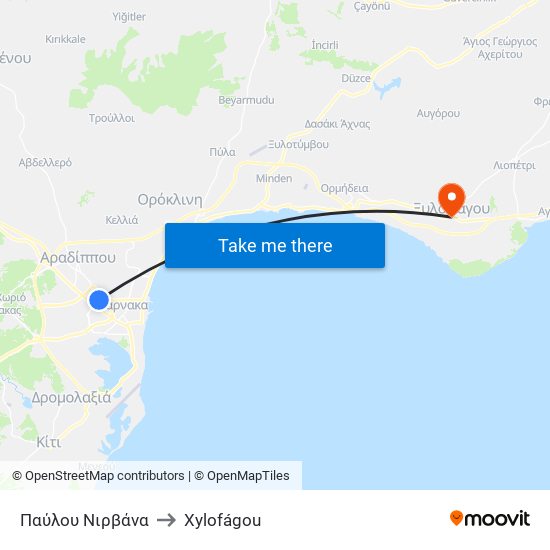 Παύλου Νιρβάνα to Xylofágou map