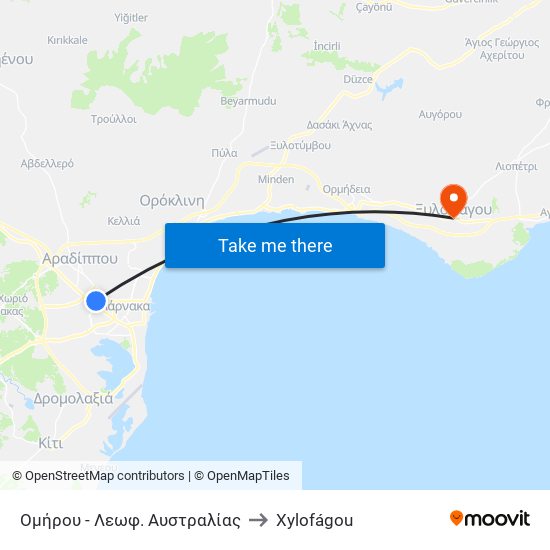 Ομήρου - Λεωφ. Αυστραλίας to Xylofágou map