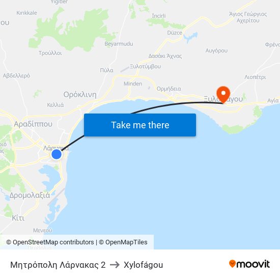 Μητρόπολη Λάρνακας 2 to Xylofágou map