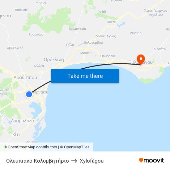 Ολυμπιακό Κολυμβητήριο to Xylofágou map