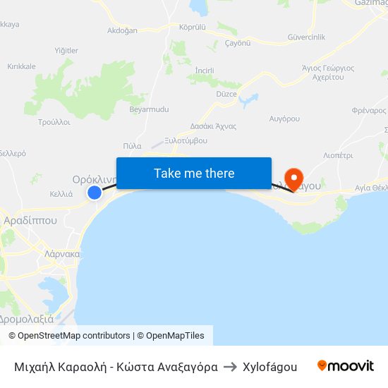 Μιχαήλ Καραολή - Κώστα Αναξαγόρα to Xylofágou map