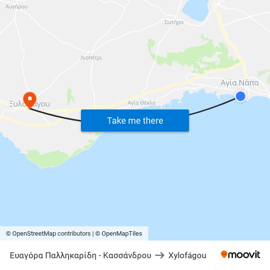 Ευαγόρα Παλληκαρίδη - Κασσάνδρου to Xylofágou map