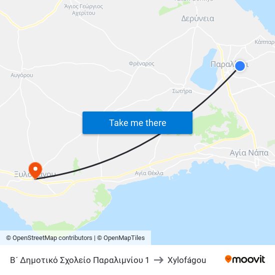 Β´ Δημοτικό Σχολείο Παραλιμνίου 1 to Xylofágou map