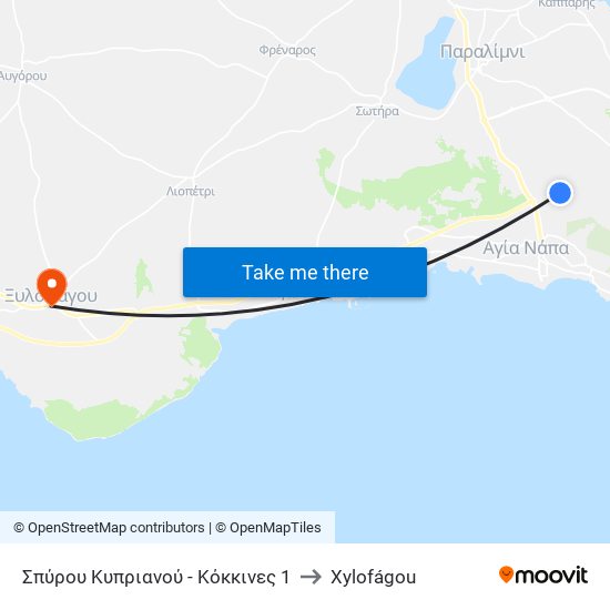 Σπύρου Κυπριανού - Κόκκινες 1 to Xylofágou map