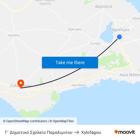 Γ´ Δημοτικό Σχολείο Παραλιμνίου to Xylofágou map