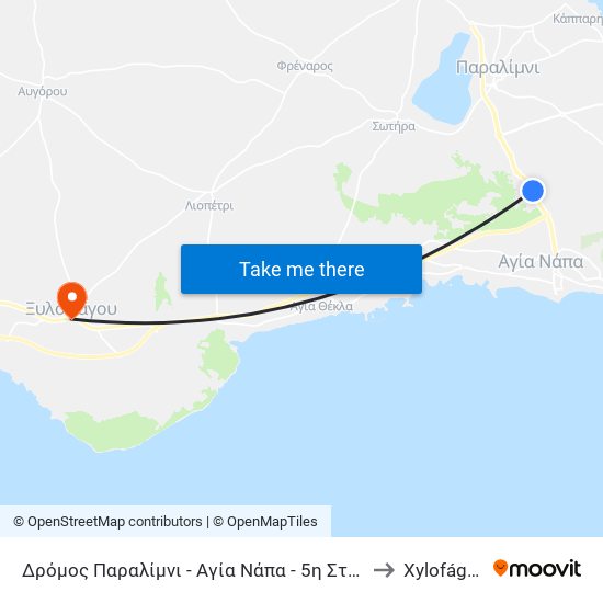 Δρόμος Παραλίμνι - Αγία Νάπα - 5η Στάση to Xylofágou map