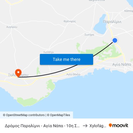 Δρόμος Παραλίμνι - Αγία Νάπα - 10η Στάση to Xylofágou map