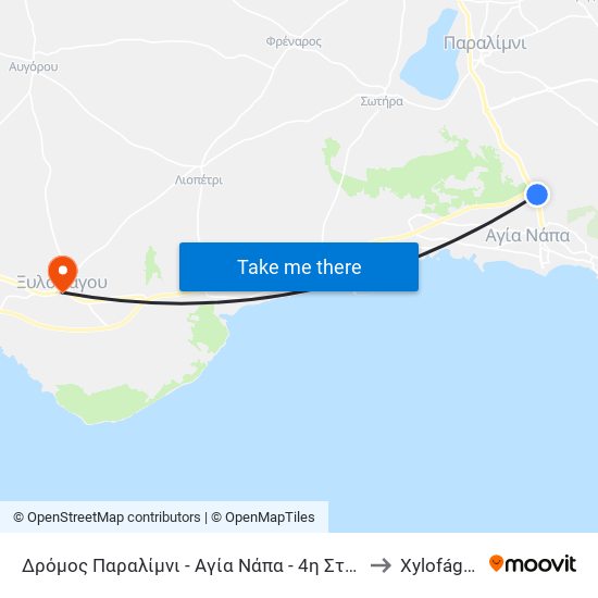 Δρόμος Παραλίμνι - Αγία Νάπα - 4η Στάση to Xylofágou map