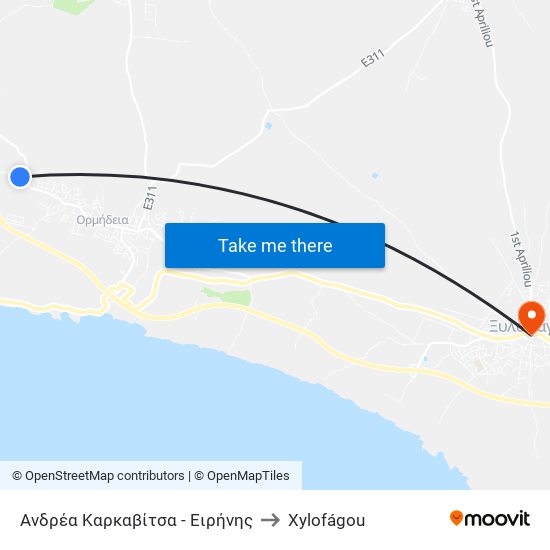 Ανδρέα Καρκαβίτσα - Ειρήνης to Xylofágou map