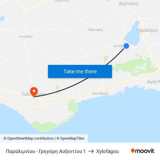 Παραλιμνίου - Γρηγόρη Αυξεντίου 1 to Xylofágou map