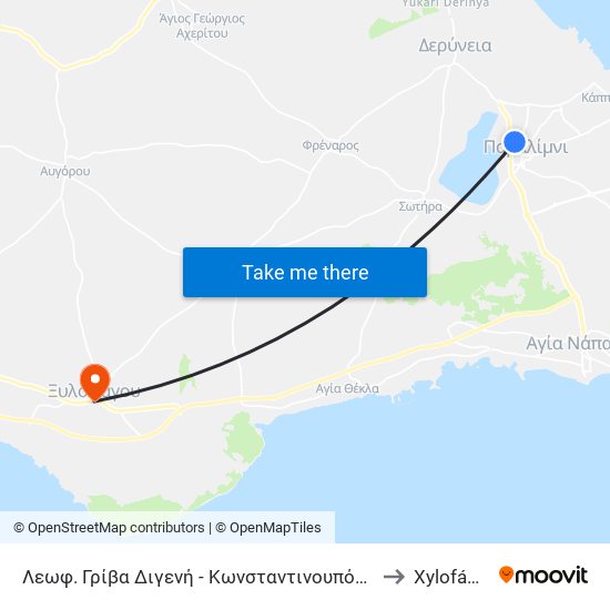 Λεωφ. Γρίβα Διγενή - Κωνσταντινουπόλεως 2 to Xylofágou map