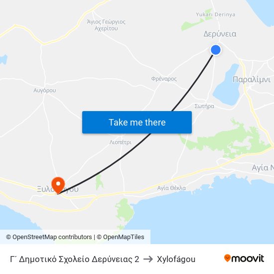 Γ´ Δημοτικό Σχολείο Δερύνειας 2 to Xylofágou map