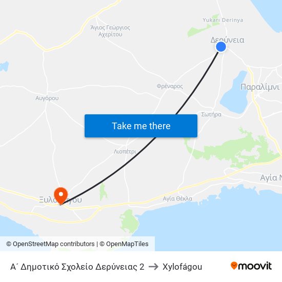 Α´ Δημοτικό Σχολείο Δερύνειας 2 to Xylofágou map