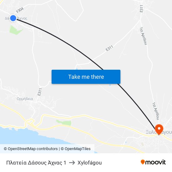 Πλατεία Δάσους Άχνας 1 to Xylofágou map