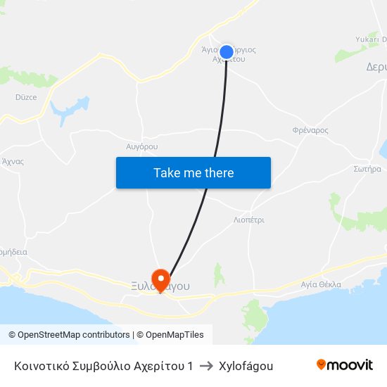 Κοινοτικό Συμβούλιο Αχερίτου 1 to Xylofágou map