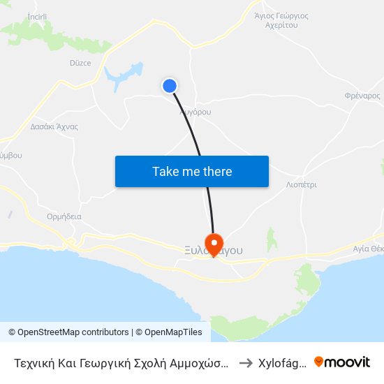 Τεχνική Και Γεωργική Σχολή Αμμοχώστου 2 to Xylofágou map