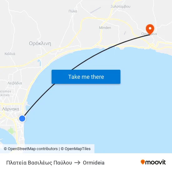 Πλατεία Βασιλέως Παύλου to Ormideia map