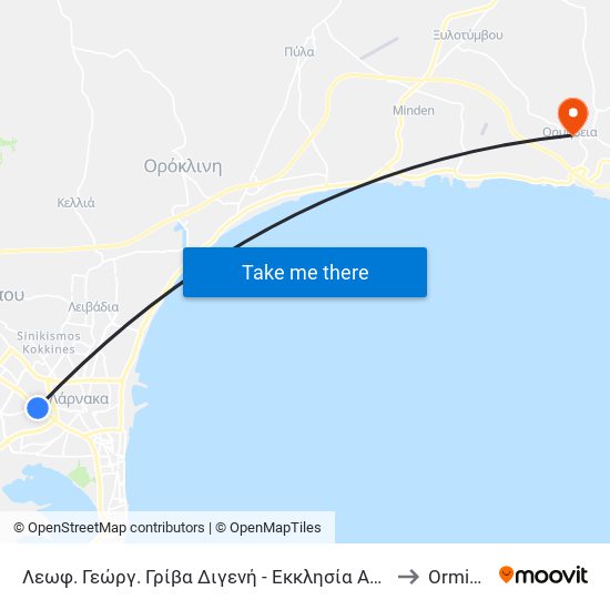 Λεωφ. Γεώργ. Γρίβα Διγενή - Εκκλησία Αγ. Γεωργίου to Ormideia map