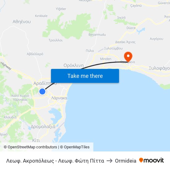 Λεωφ. Ακροπόλεως - Λεωφ. Φώτη Πίττα to Ormideia map