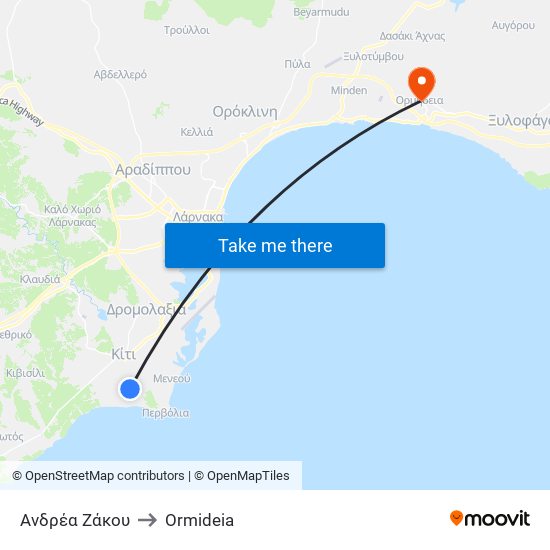 Ανδρέα Ζάκου to Ormideia map