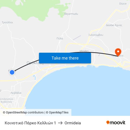 Κοινοτικό Πάρκο Κελλιών 1 to Ormideia map