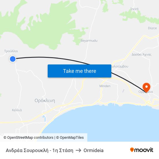 Ανδρέα Σουρουκλή - 1η Στάση to Ormideia map