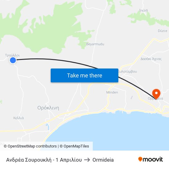 Ανδρέα Σουρουκλή - 1 Απριλίου to Ormideia map