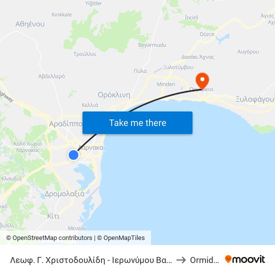 Λεωφ. Γ. Χριστοδουλίδη - Ιερωνύμου Βαρλαάμ to Ormideia map