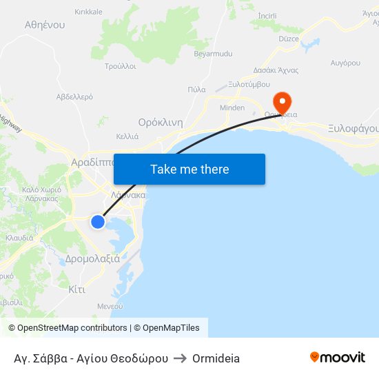 Αγ. Σάββα - Αγίου Θεοδώρου to Ormideia map
