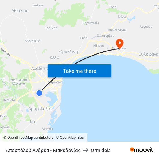 Αποστόλου Ανδρέα - Μακεδονίας to Ormideia map