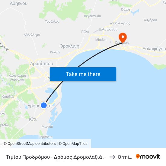 Τιμίου Προδρόμου - Δρόμος Δρομολαξιά - Αεροδρόμιο 1 to Ormideia map