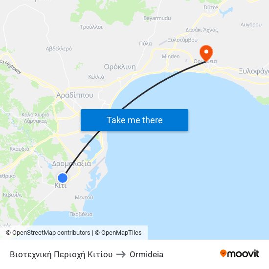 Βιοτεχνική Περιοχή Κιτίου to Ormideia map