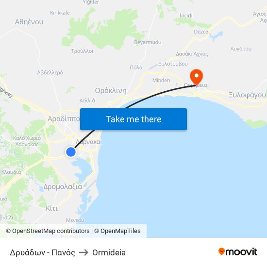 Δρυάδων - Πανός to Ormideia map