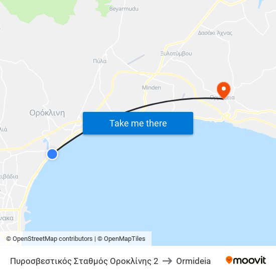 Πυροσβεστικός Σταθμός Οροκλίνης 2 to Ormideia map