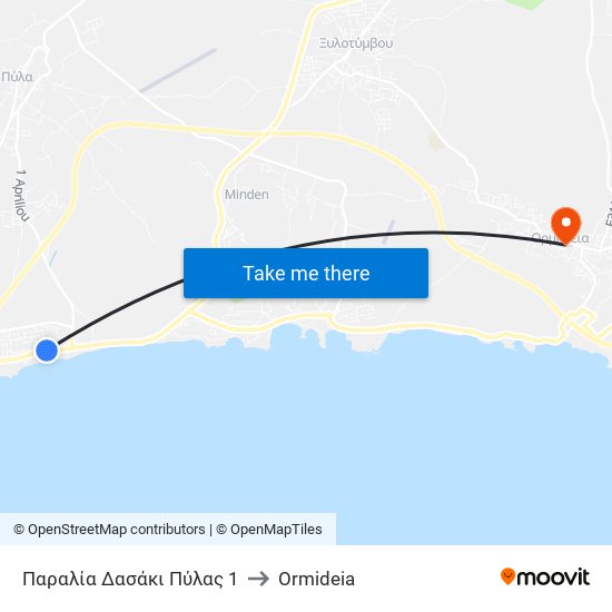 Παραλία Δασάκι Πύλας 1 to Ormideia map