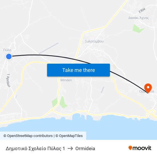 Δημοτικό Σχολείο Πύλας 1 to Ormideia map