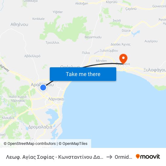 Λεωφ. Αγίας Σοφίας - Κωνσταντίνου Δαβάκη 1 to Ormideia map