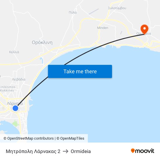 Μητρόπολη Λάρνακας 2 to Ormideia map