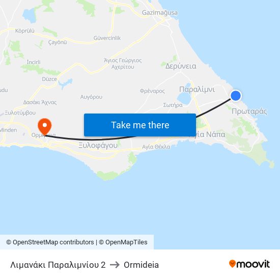 Λιμανάκι Παραλιμνίου 2 to Ormideia map