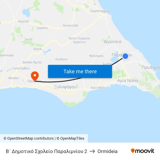 Β´ Δημοτικό Σχολείο Παραλιμνίου 2 to Ormideia map